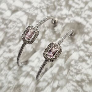 Sterling Silver Pink Quartz Open Hoop Earrings